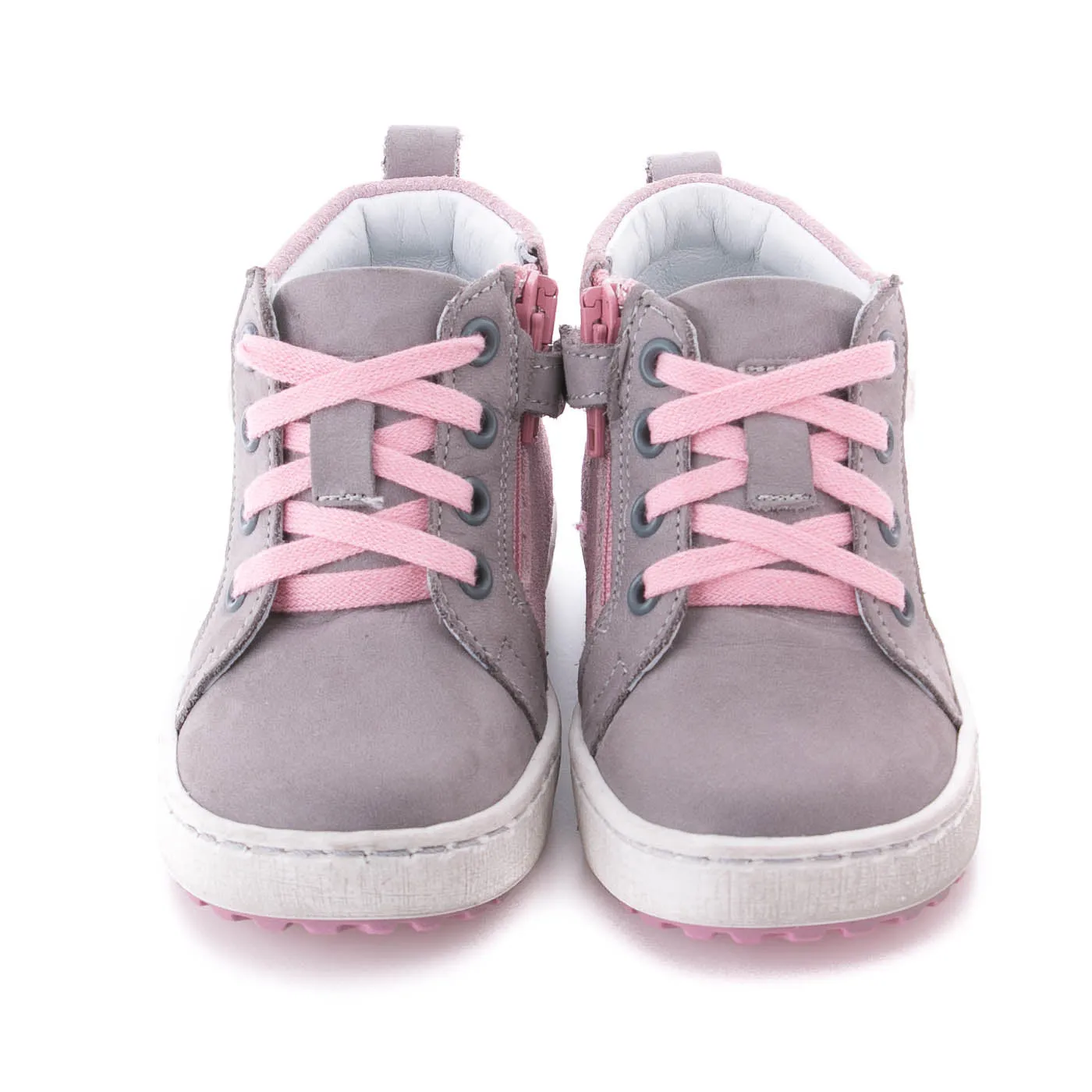 (2624-7) Grey Pink Lace Up Sneakers with zipper