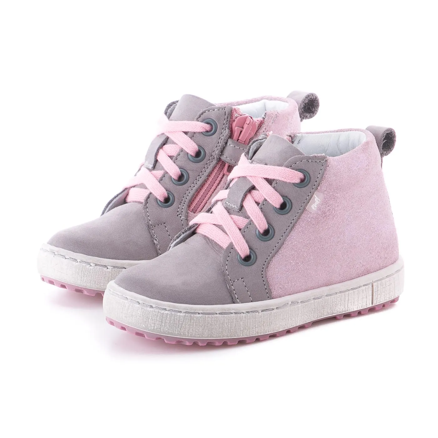 (2624-7) Grey Pink Lace Up Sneakers with zipper