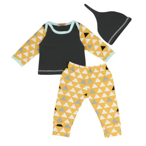 3 Piece Geometric Print Baby Boy Shirt, Pants, and Hat Set