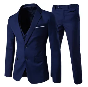 3-Piece Notched Lapel Casual Navy Suit