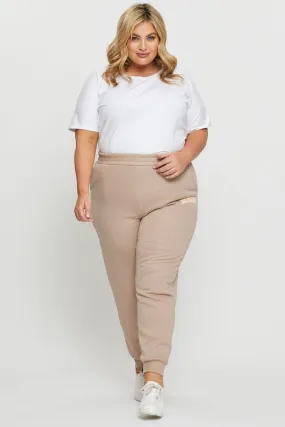 Beige Track Pants High Rise Elastic Waist