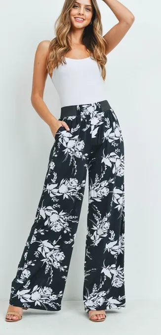 Black & White Floral Beach Pant