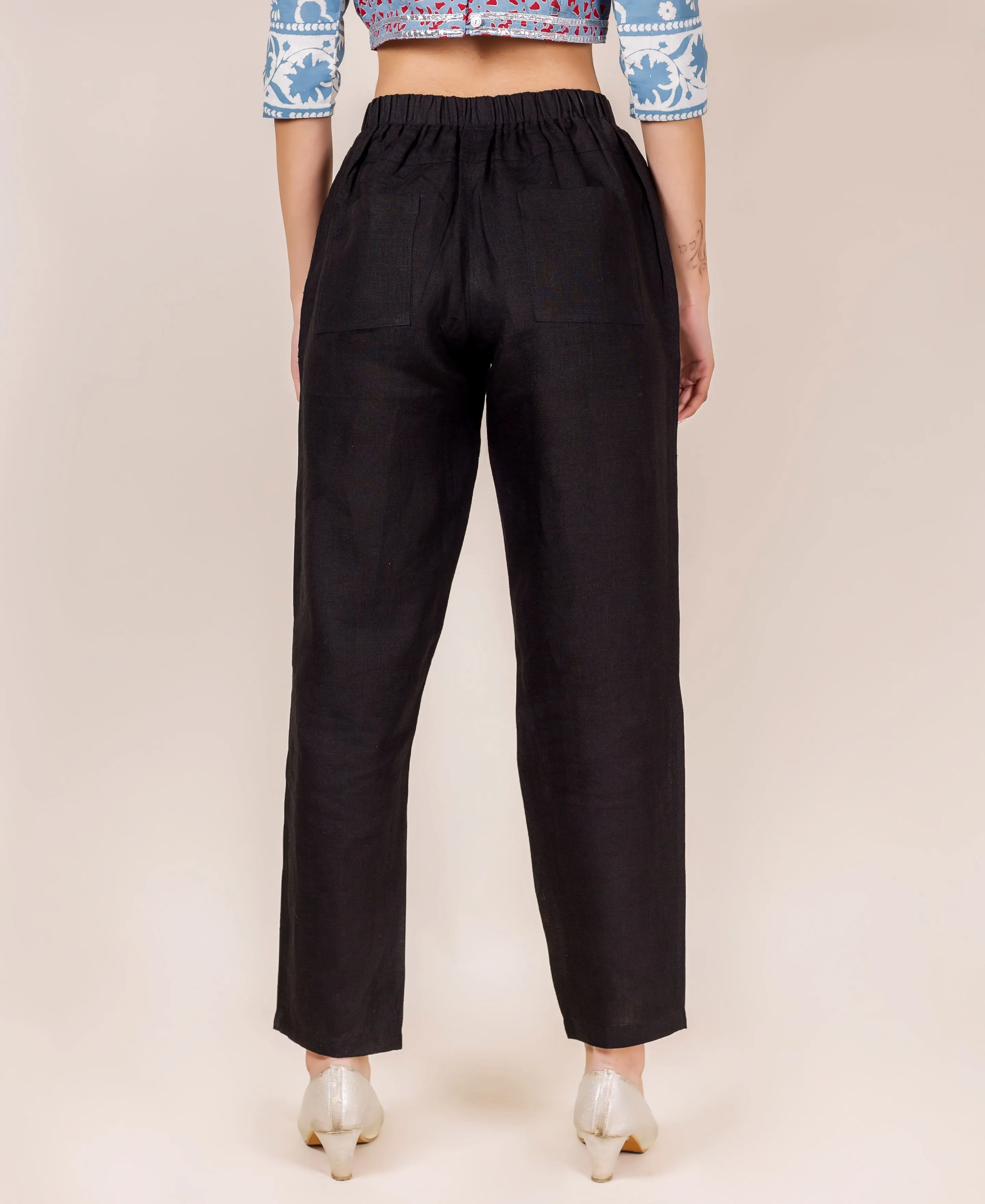 Black Linen Solid Pants