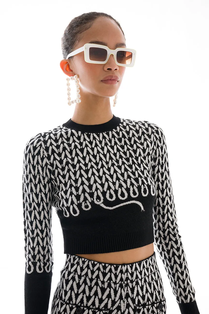 Black Stitches EcoMerino Long Sleeve Crop Crew