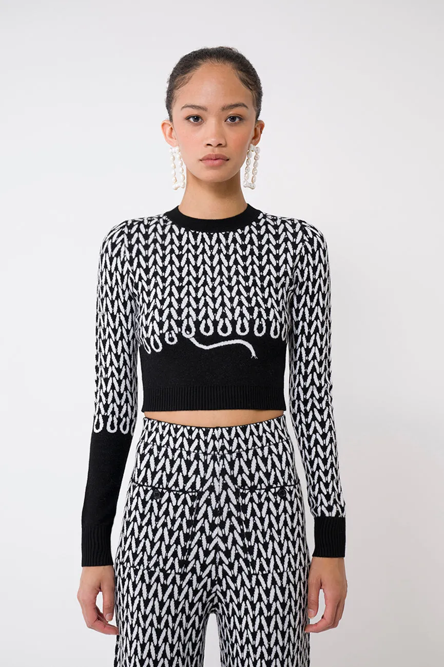 Black Stitches EcoMerino Long Sleeve Crop Crew