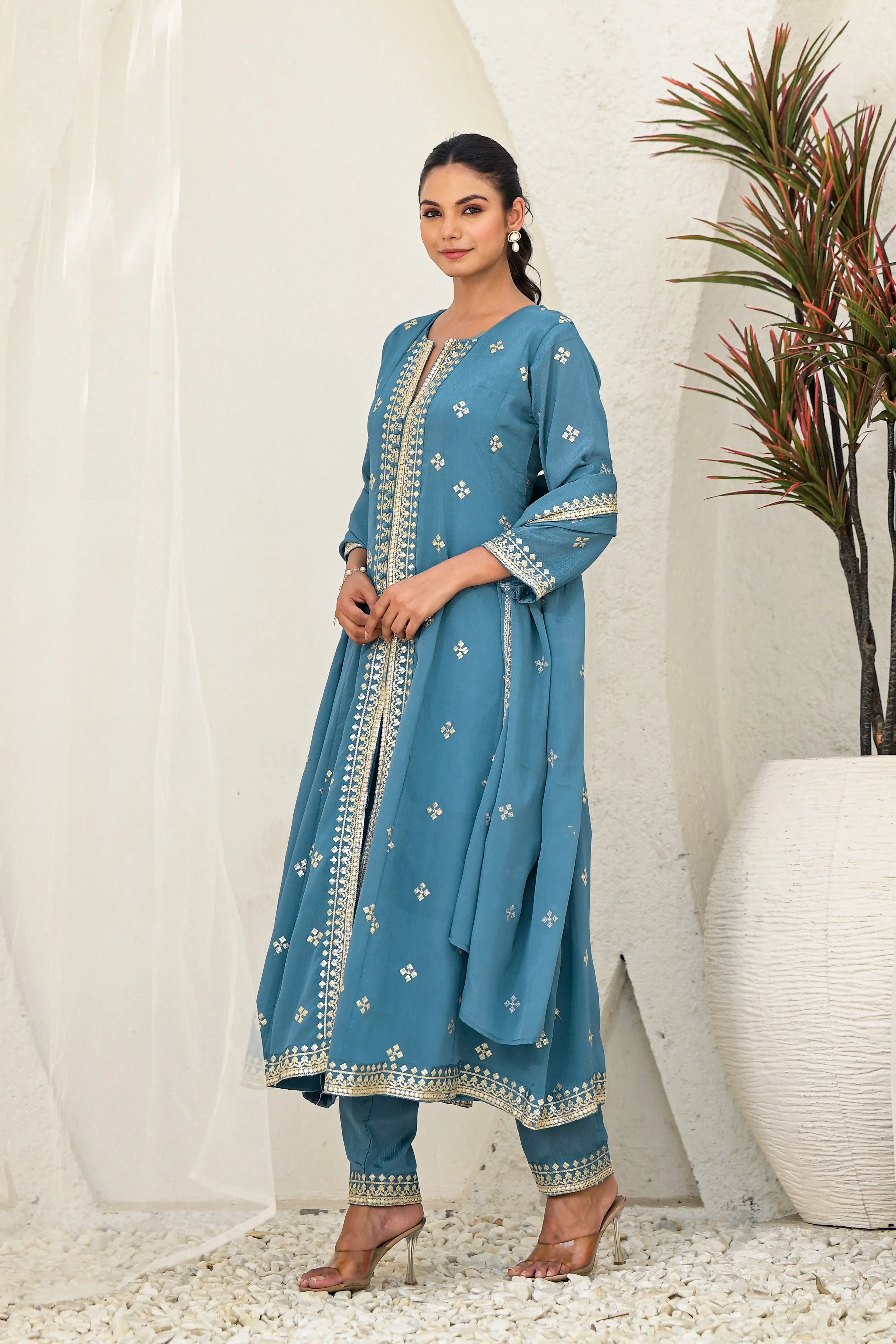 Blue Bliss Embroidered Anarkali Set