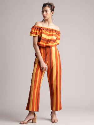 Brown Poplin Striped Regular Co-Ord Set