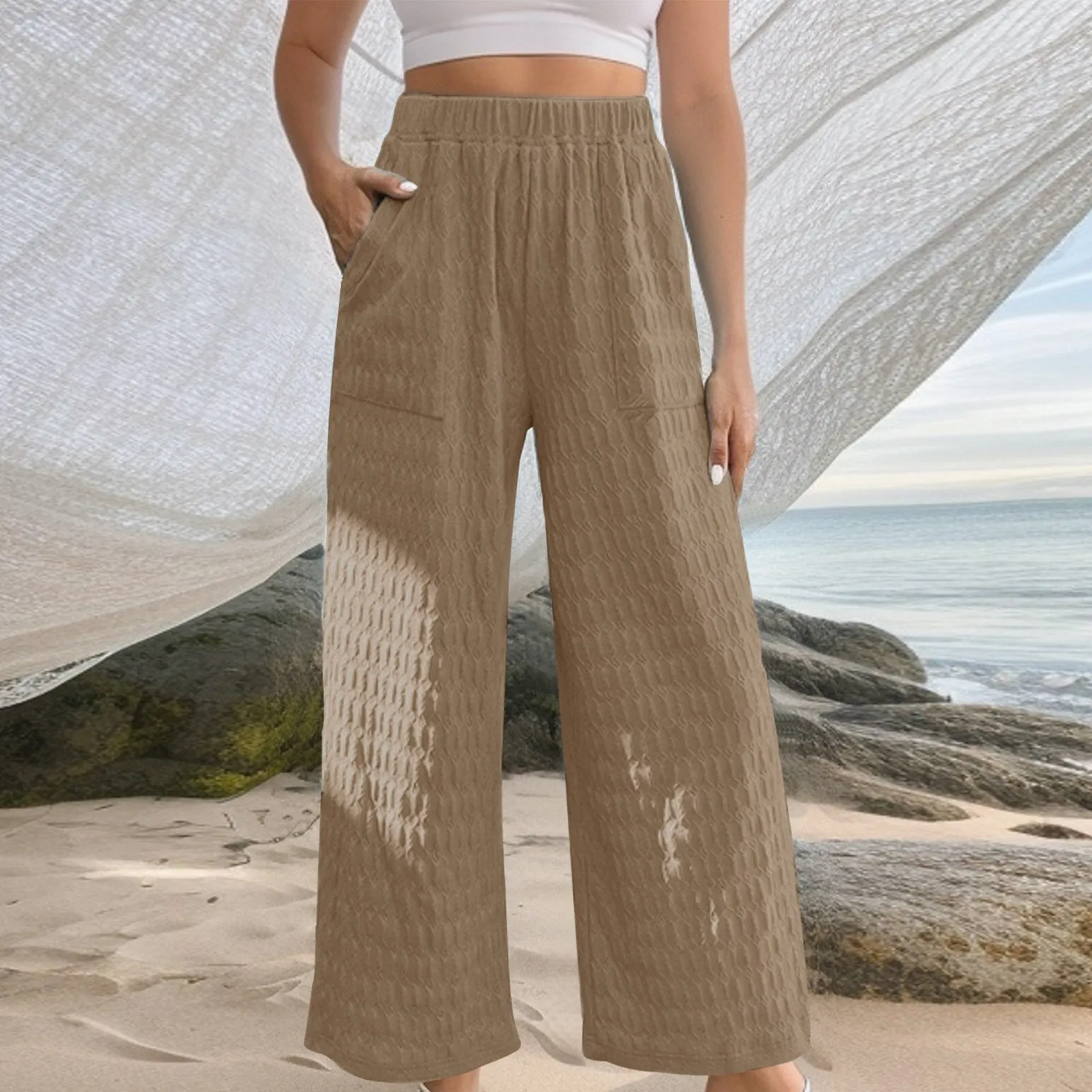 Casual Elastic Waistband Solid Color Pants