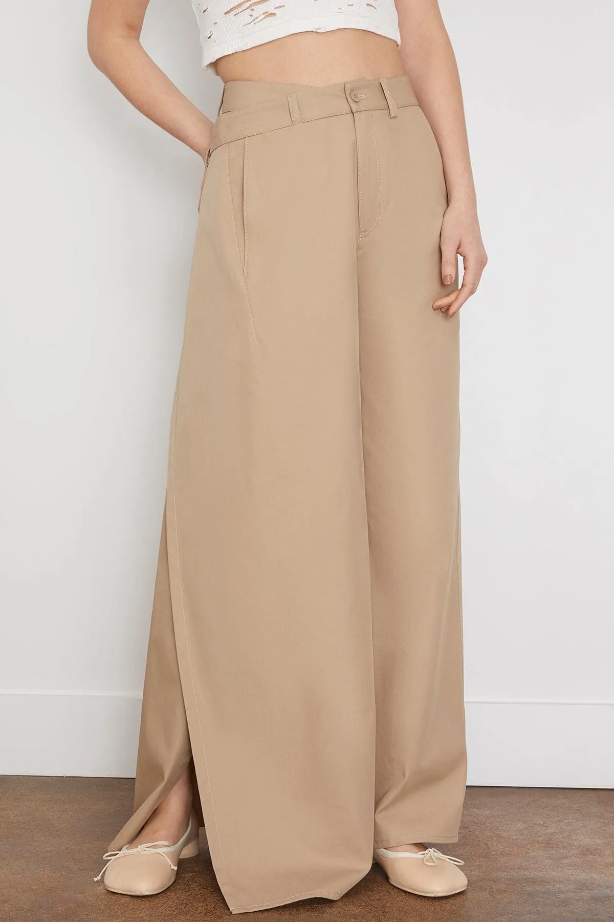 Cotton Gabardine Trousers in Sand Beige