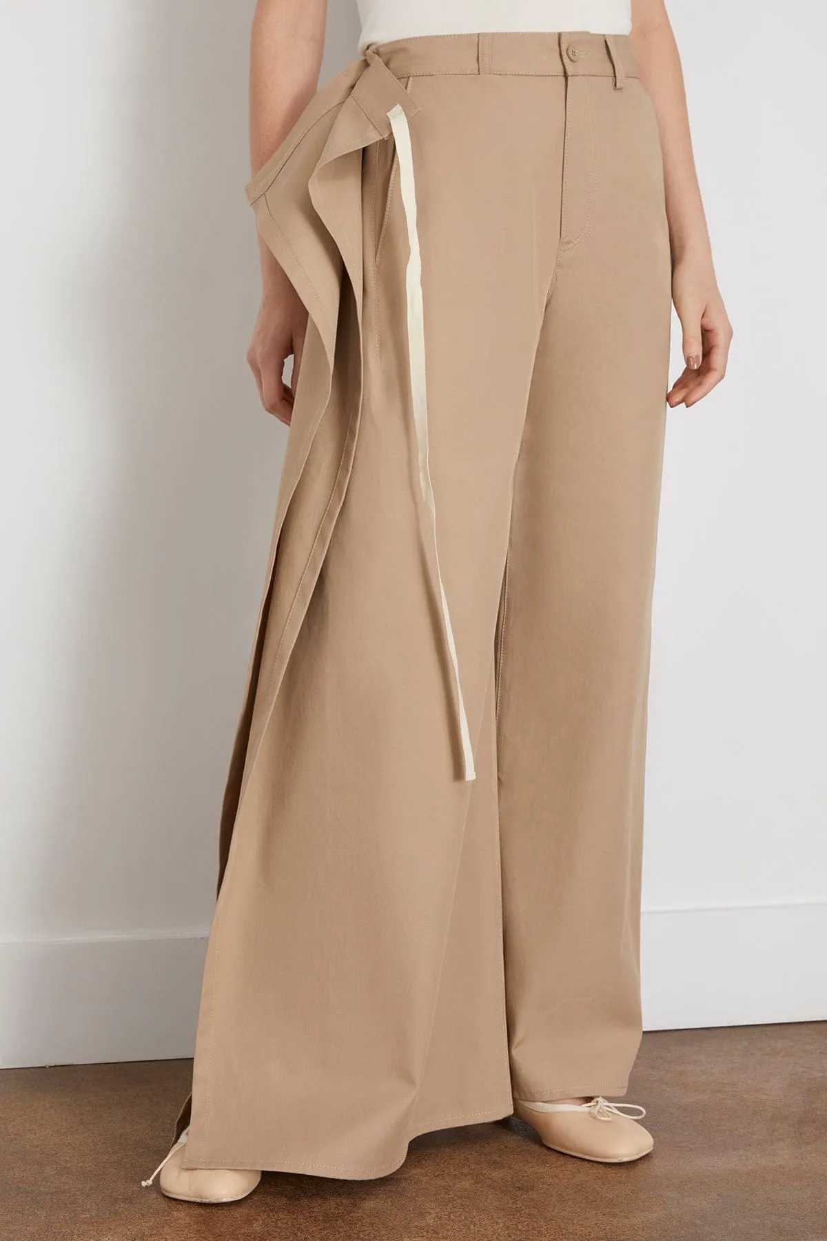 Cotton Gabardine Trousers in Sand Beige