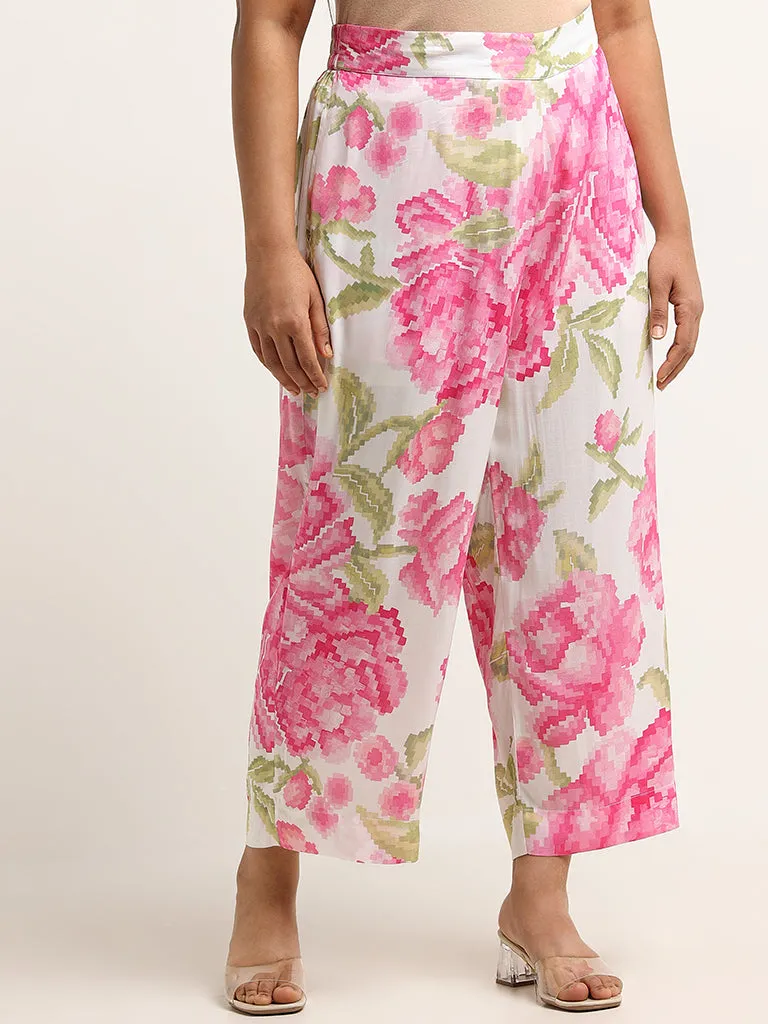 Diza Pink Mid-Rise Floral Print Straight Pants