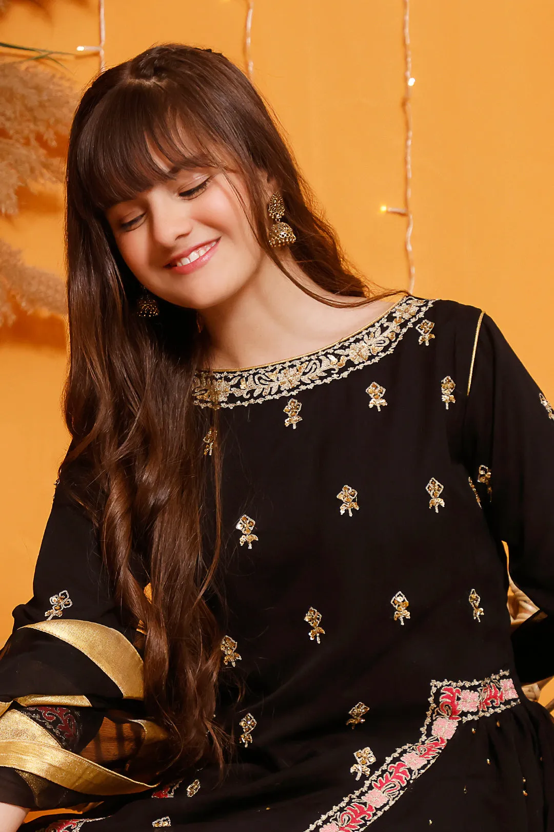 Embroidered Chiffon Banarsi Plazo Suit | MEHRU | P3086