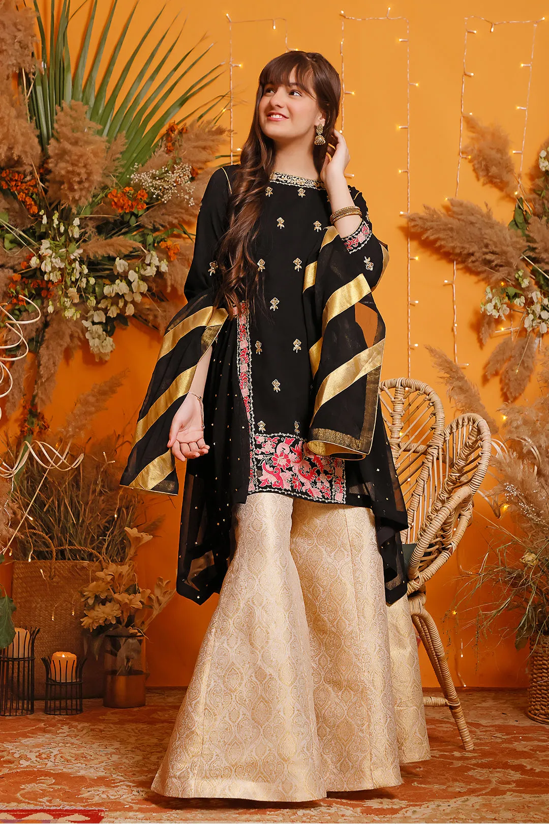 Embroidered Chiffon Banarsi Plazo Suit | MEHRU | P3086