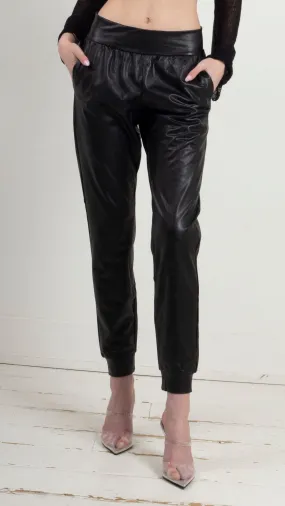 Faux Leather Jogger - Black