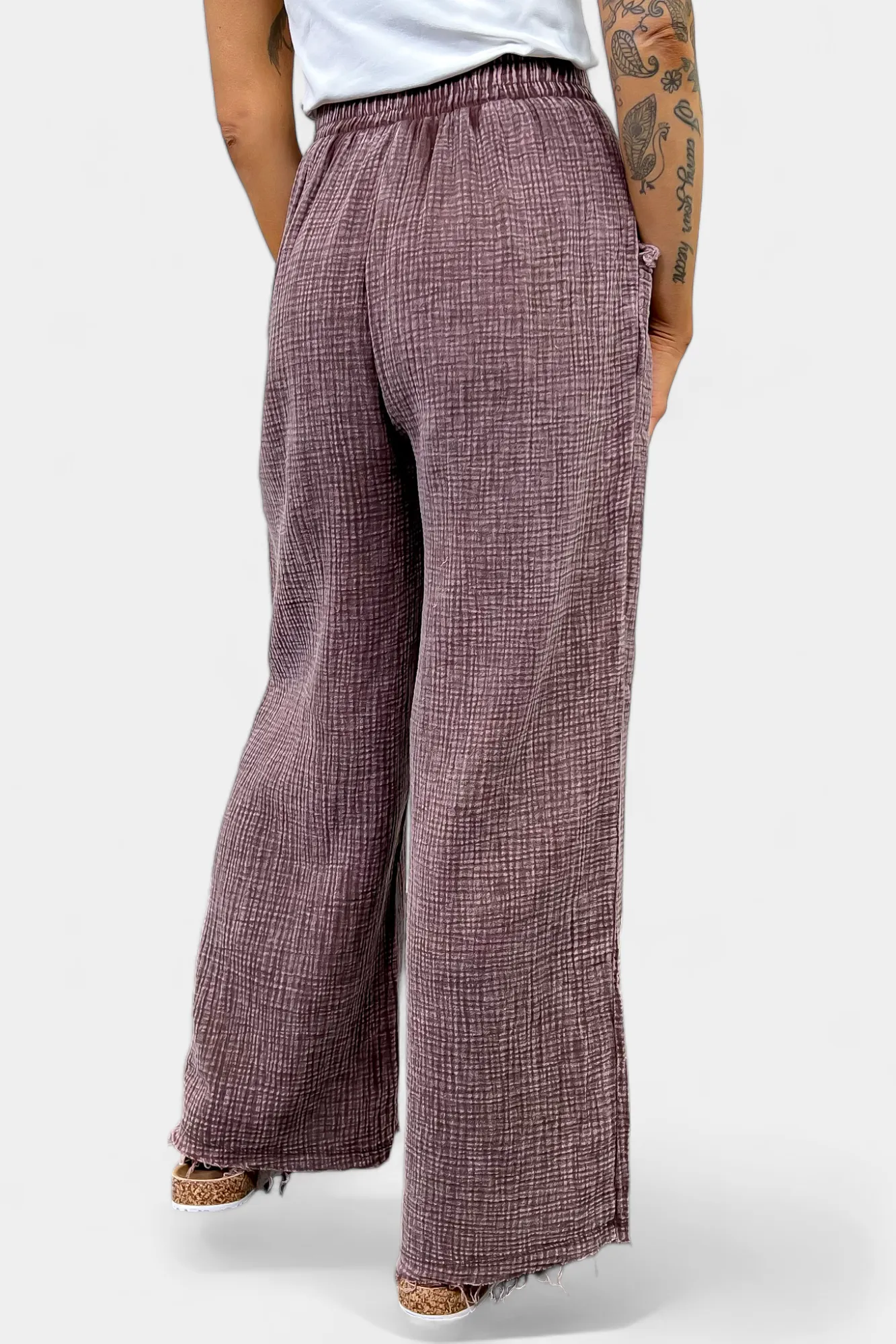 Gauze Elastic Waist Pants