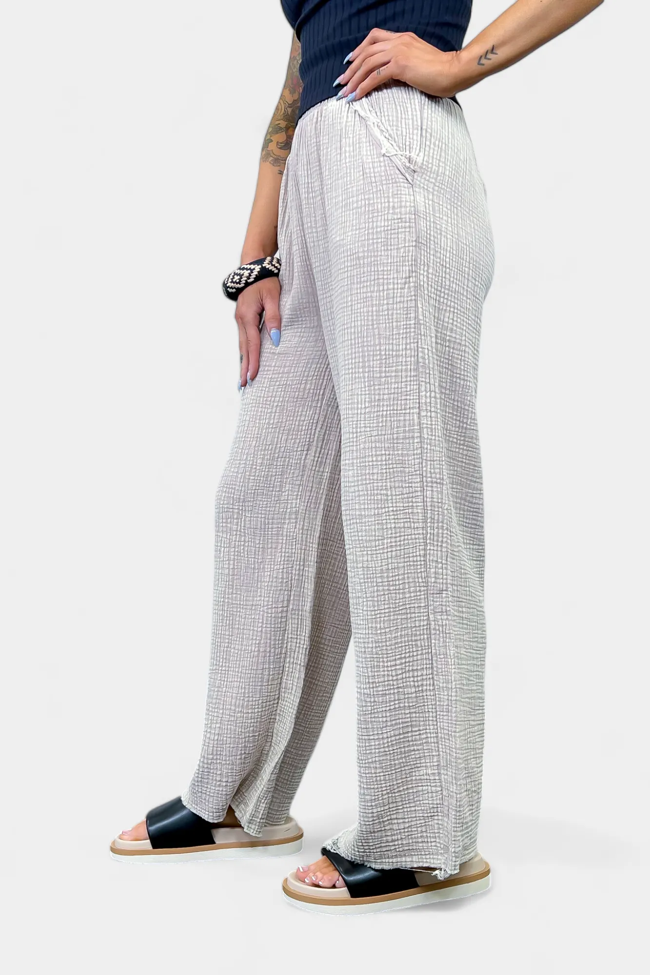 Gauze Elastic Waist Pants