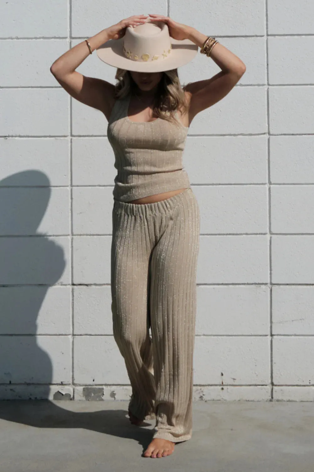 Gold Metallic Rib Pants