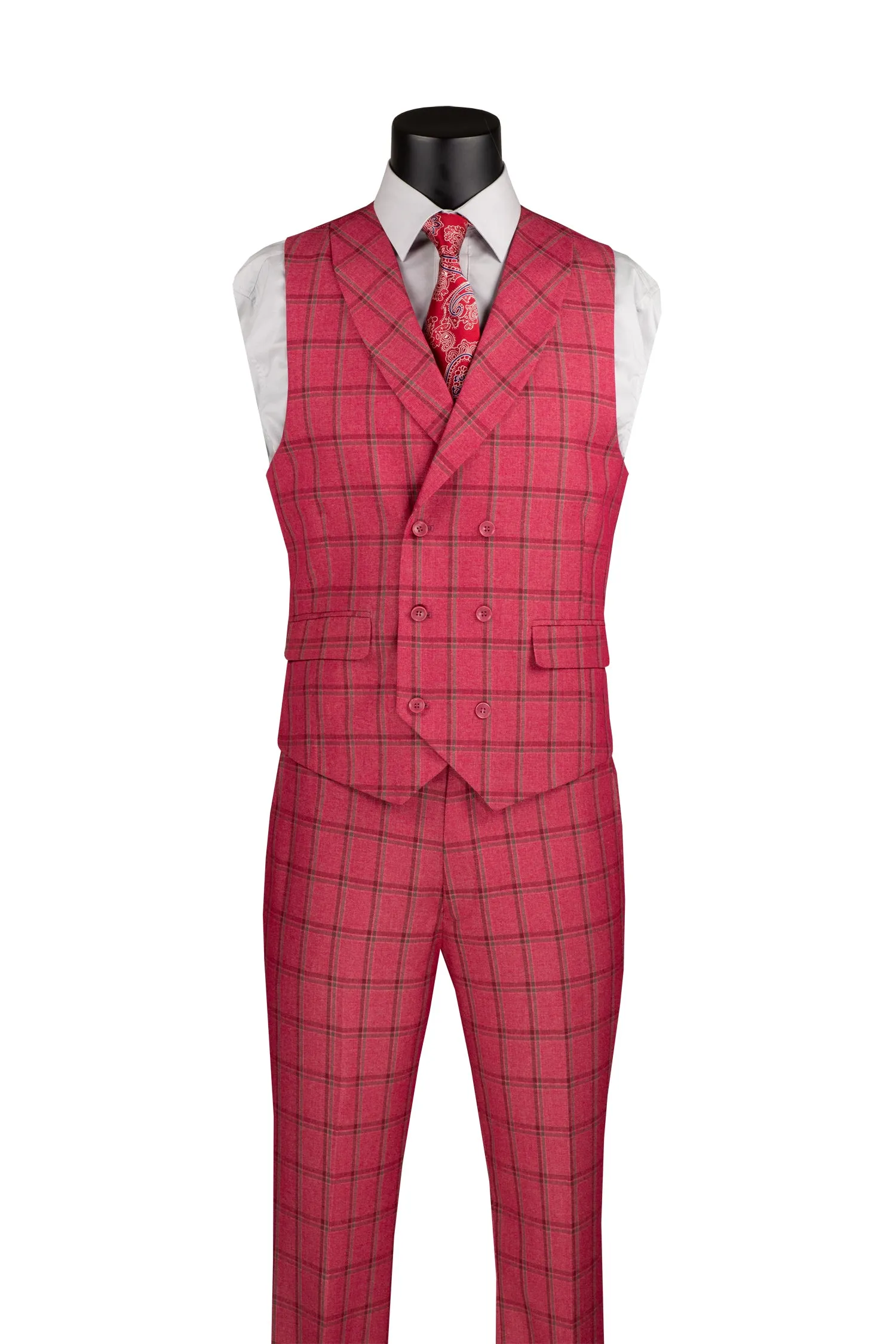 La Scale Collection-Windowpane Three Piece Suit, Raspberry