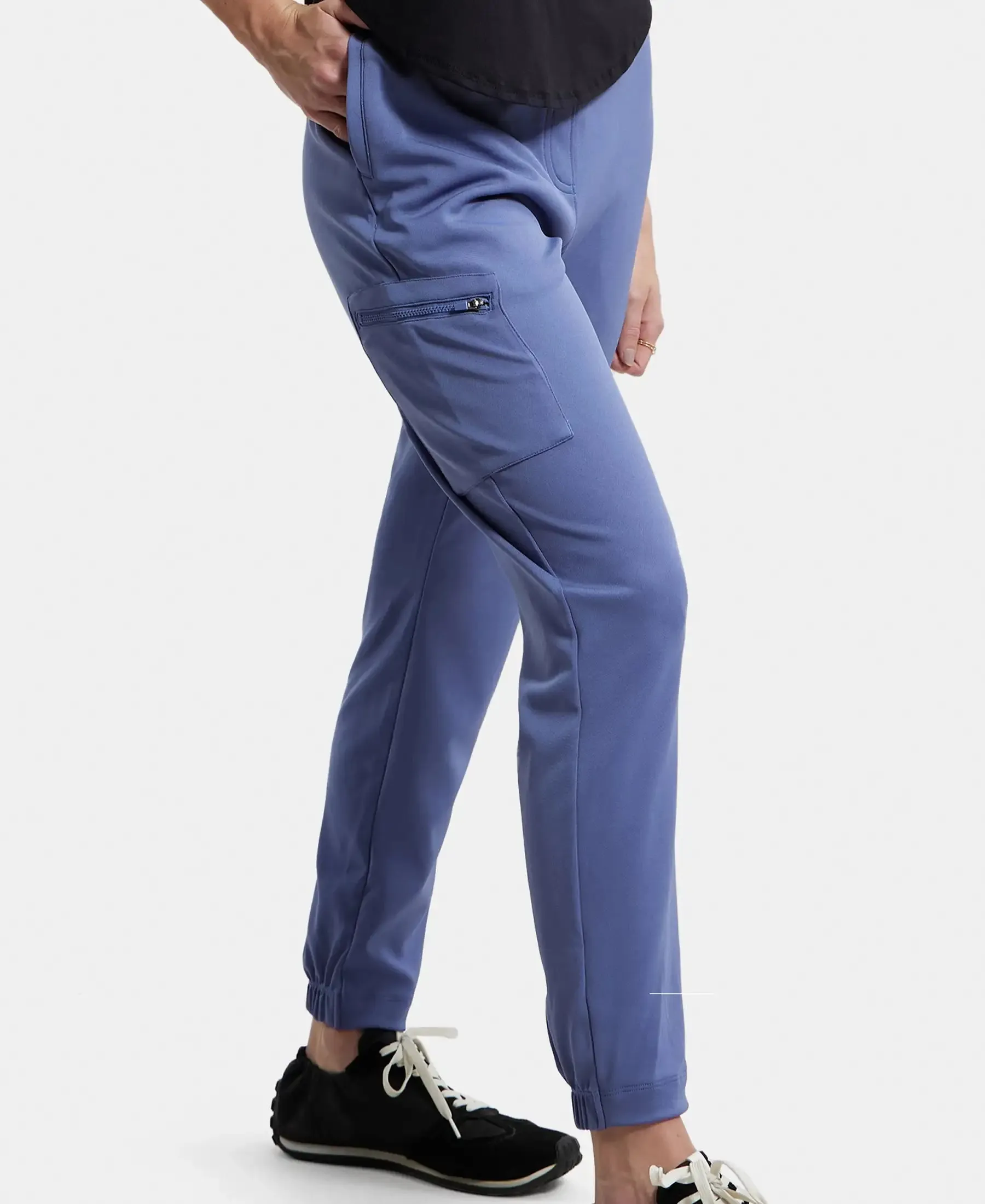 Microfiber Fabric Regular Fit Solid Travel Pants - Topaz Blue