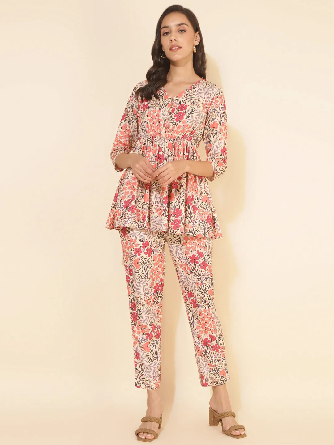 Multicolor Moss Floral Printed Top with Pant