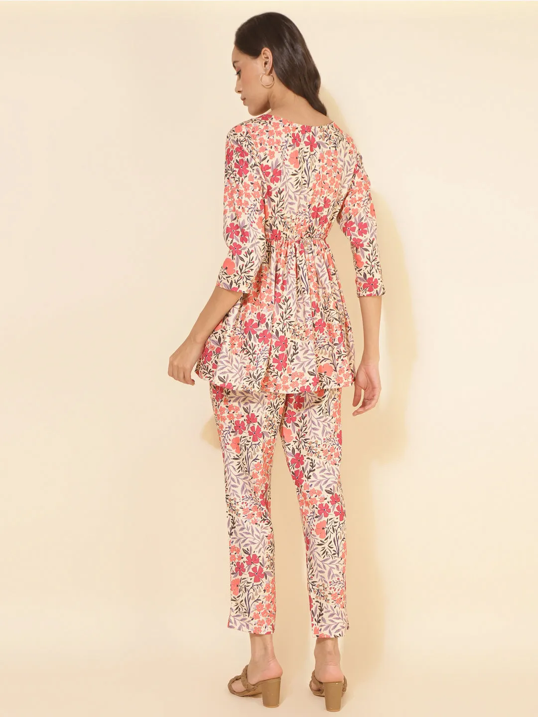 Multicolor Moss Floral Printed Top with Pant