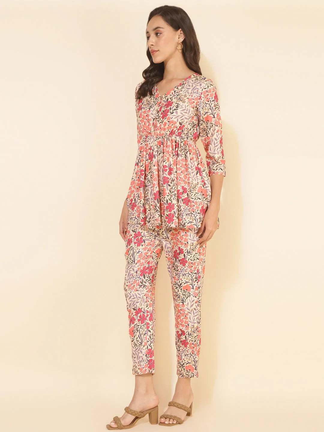 Multicolor Moss Floral Printed Top with Pant