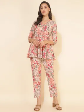 Multicolor Moss Floral Printed Top with Pant