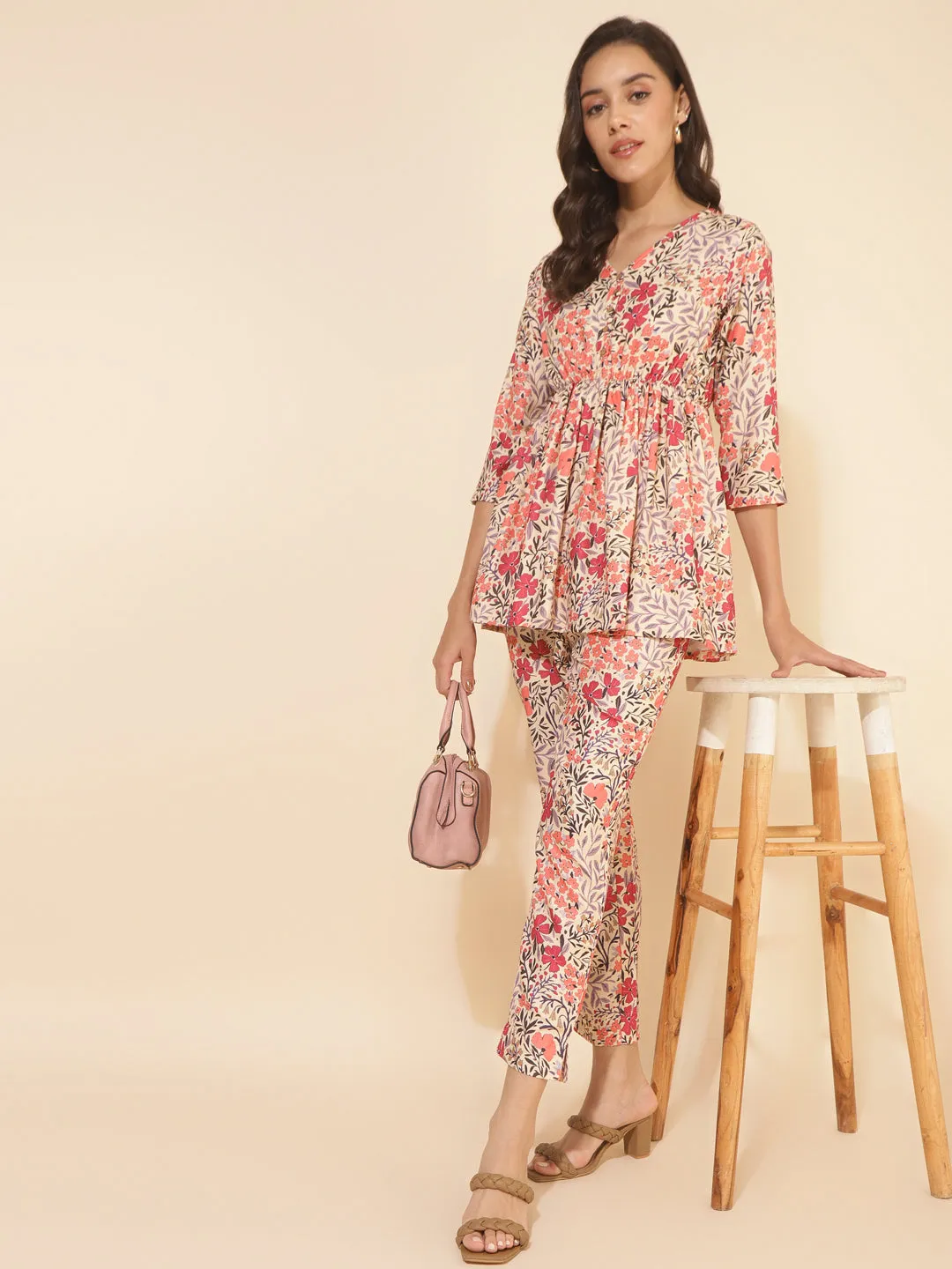 Multicolor Moss Floral Printed Top with Pant