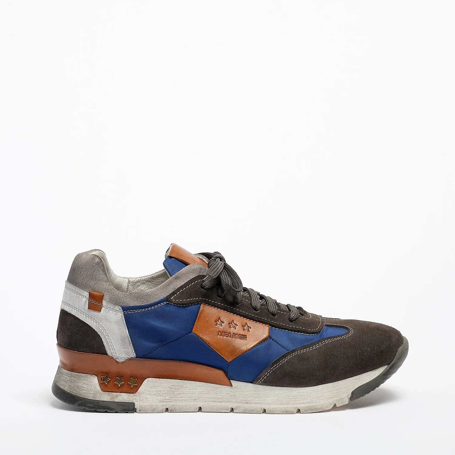 Mundialito Laced Shoes suede and nylon with vacchetta leather insert grey-navy