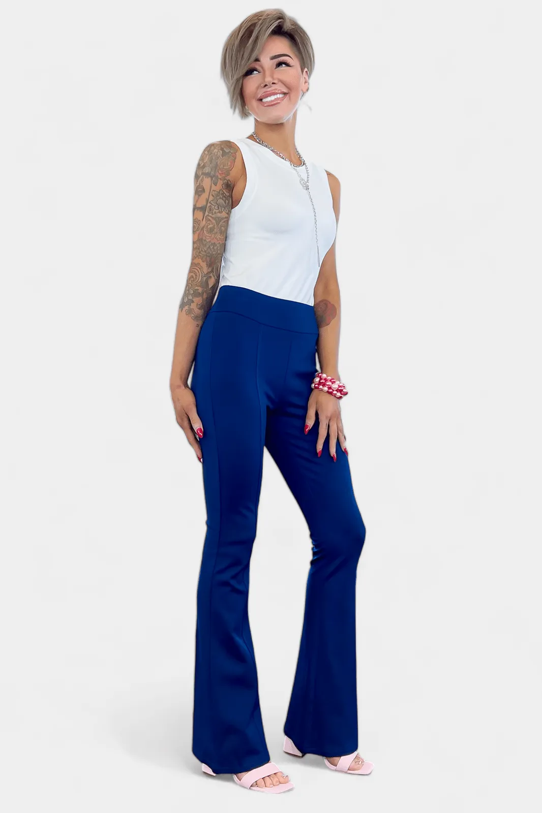 Navy High Waisted Flare Pants [NO RETURNS]