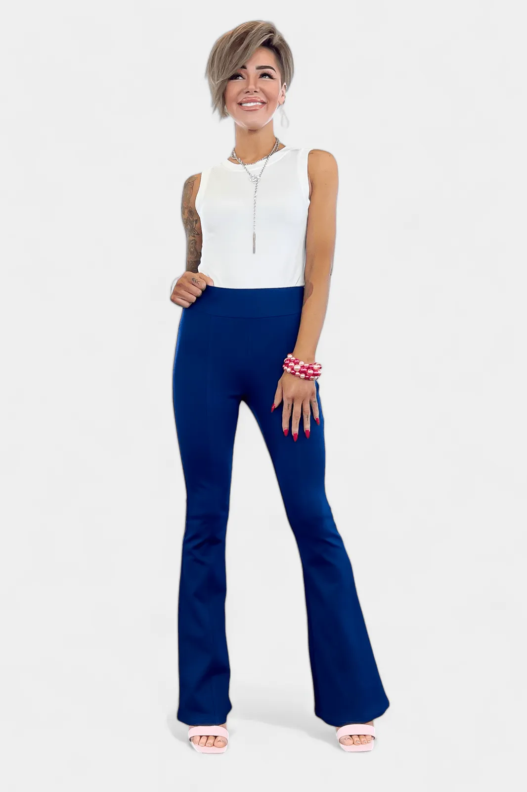 Navy High Waisted Flare Pants [NO RETURNS]