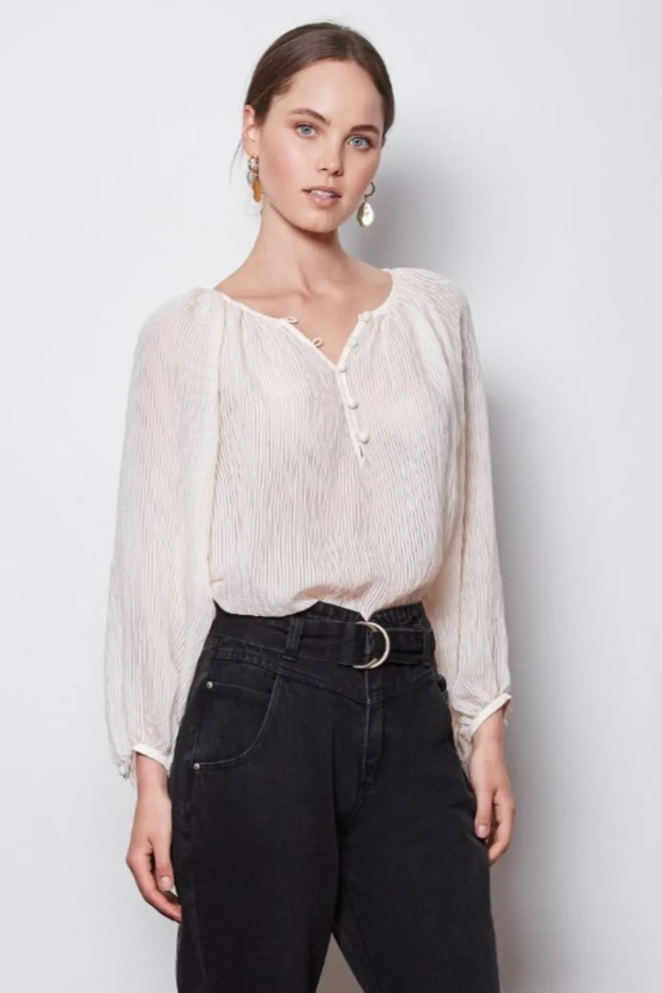 Optimum Button Floaty Natural Blouse