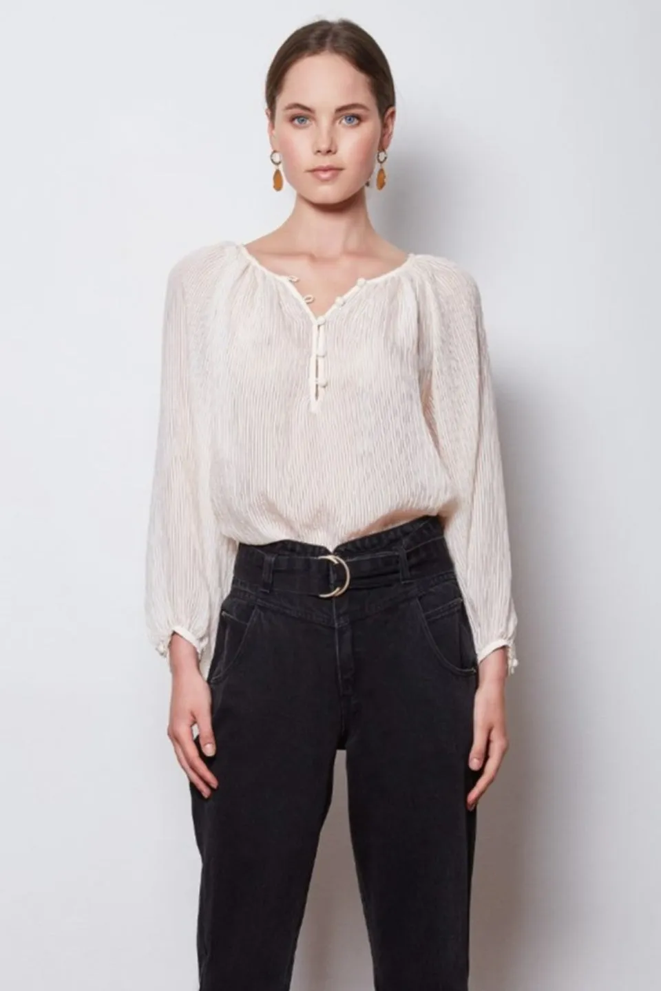 Optimum Button Floaty Natural Blouse