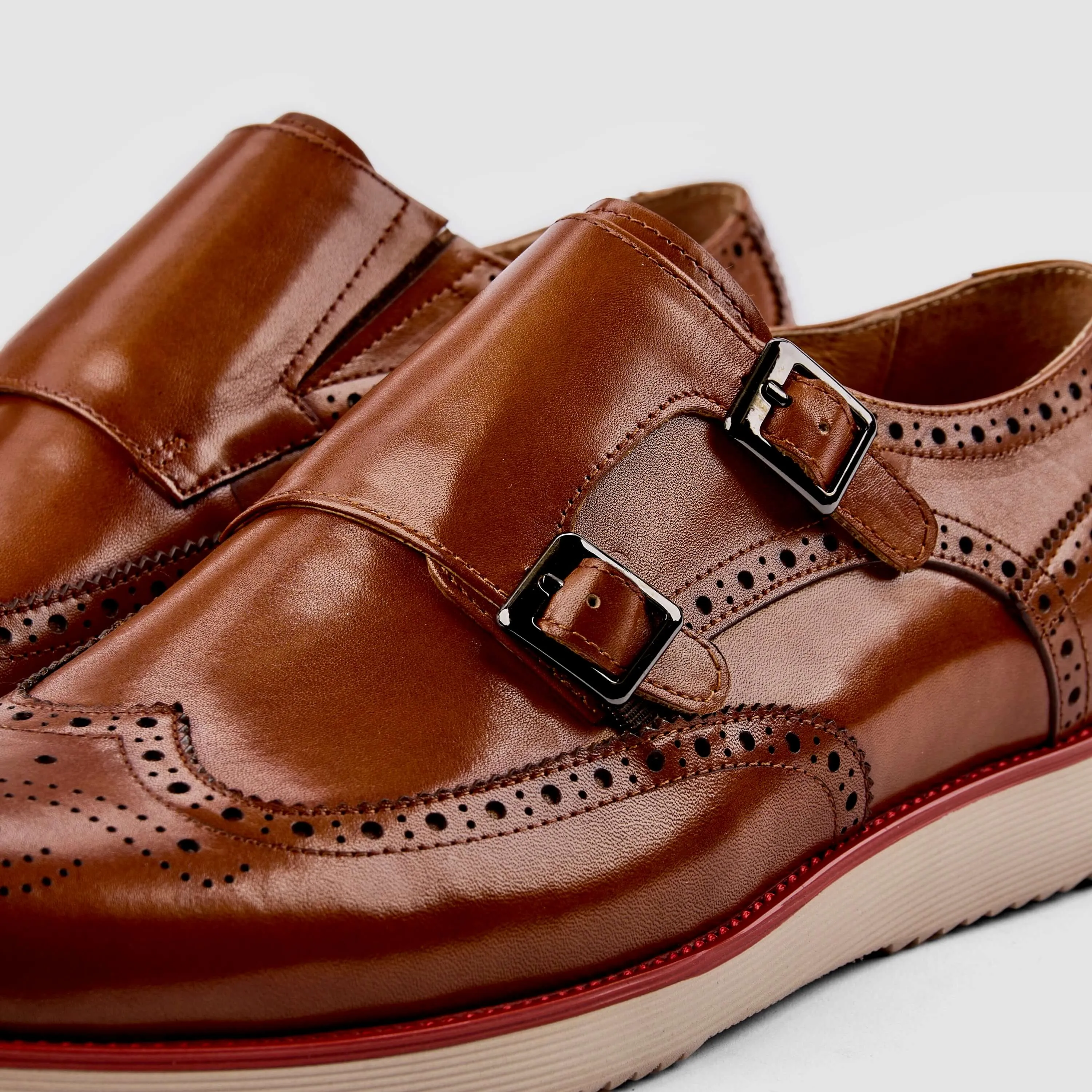 Palmers Premium Cognac Leather Monk Strap Casual Sneakers