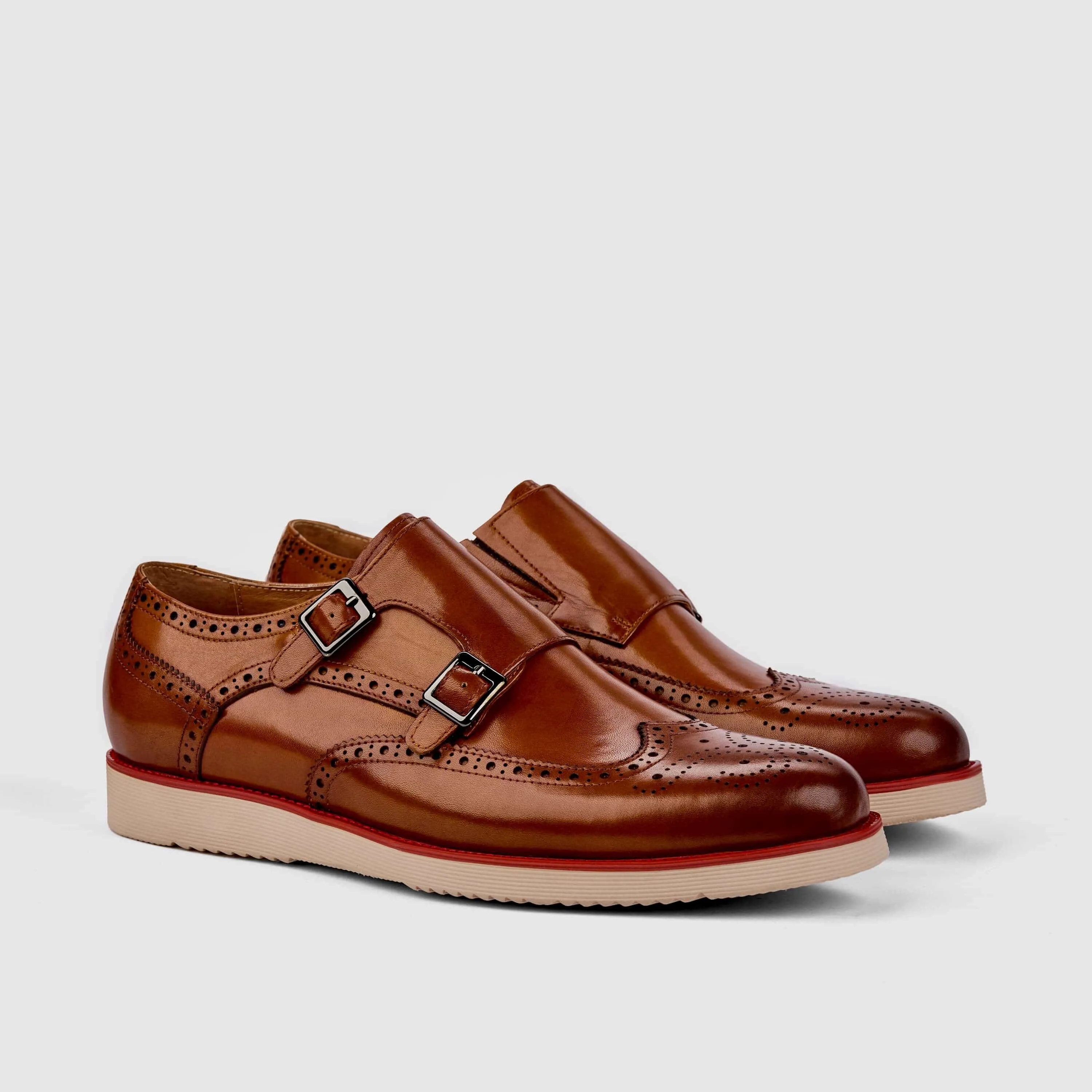 Palmers Premium Cognac Leather Monk Strap Casual Sneakers