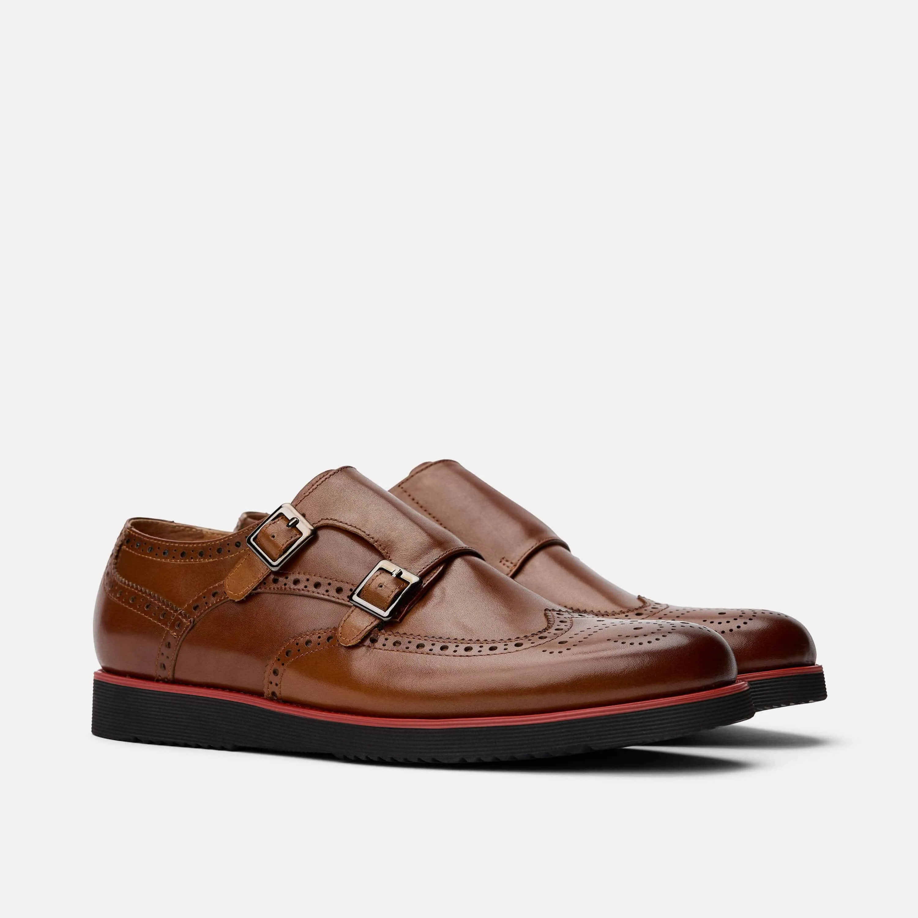 Palmer Mens Cognac Brown Leather Monk Strap Sneakers - Stylish and Comfortable Casual Footwear