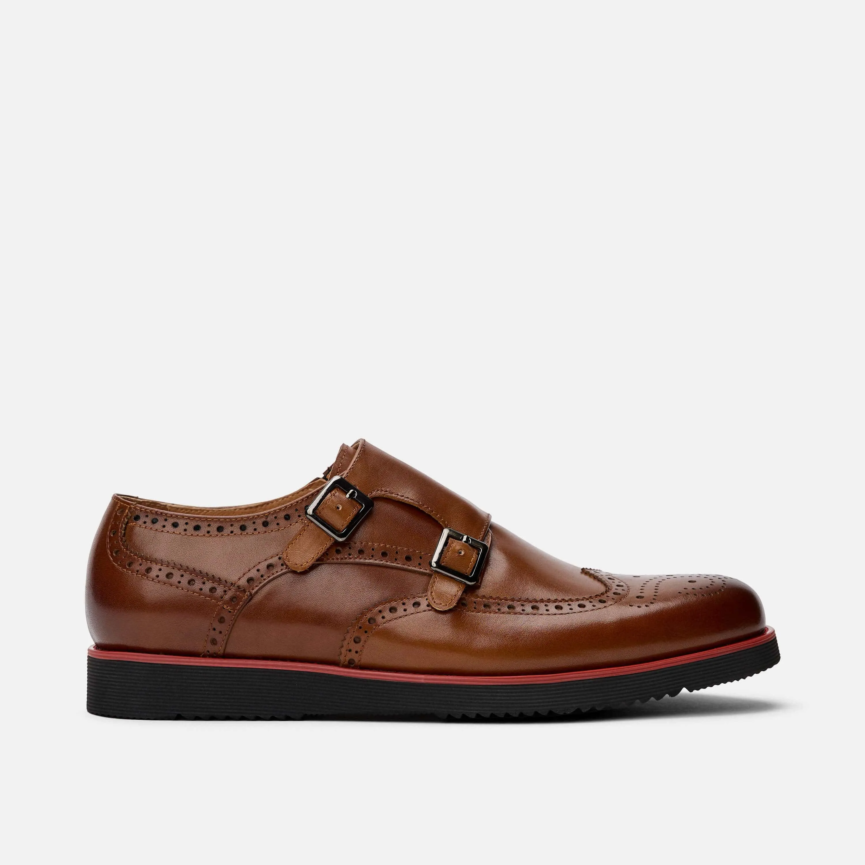 Palmer Mens Cognac Brown Leather Monk Strap Sneakers - Stylish and Comfortable Casual Footwear