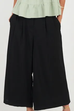 Pleat Front Black Wide Leg Pant