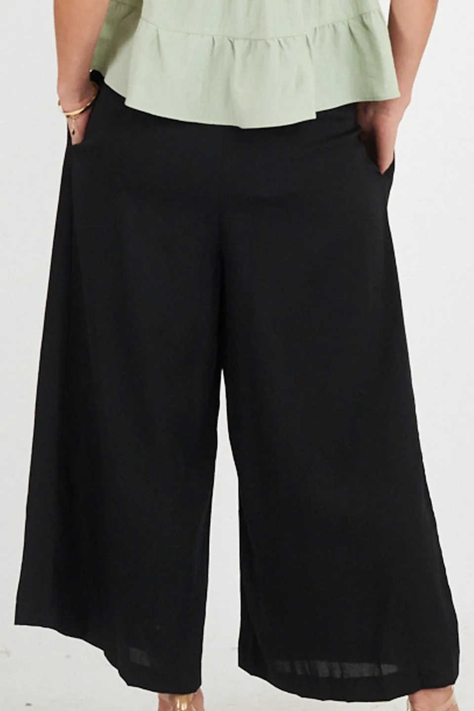 Pleat Front Black Wide Leg Pant