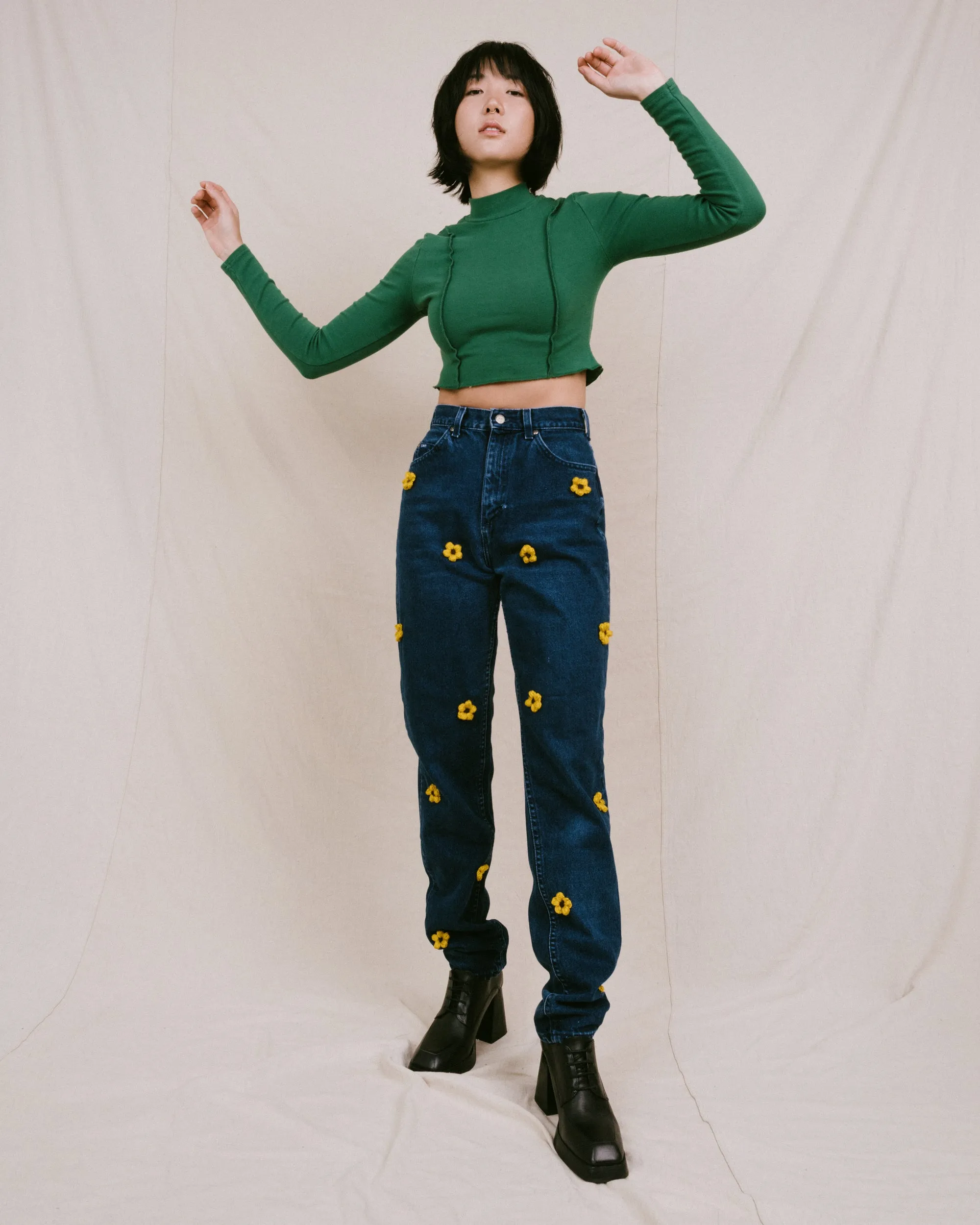 Remade Vintage Flower Denim Pants (S)