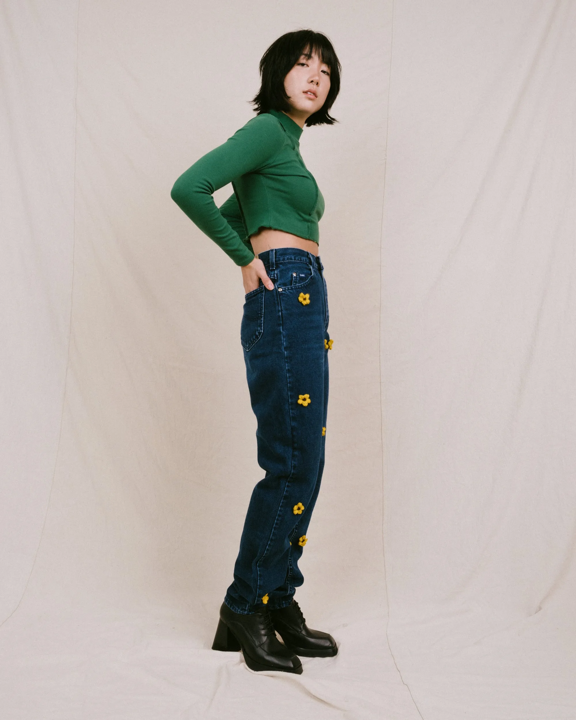 Remade Vintage Flower Denim Pants (S)