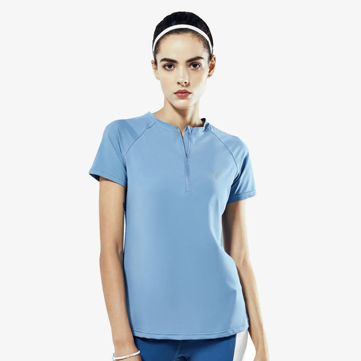 SALE - SORA Mix Net Fabric Front Zip Short Sleeve Shirt