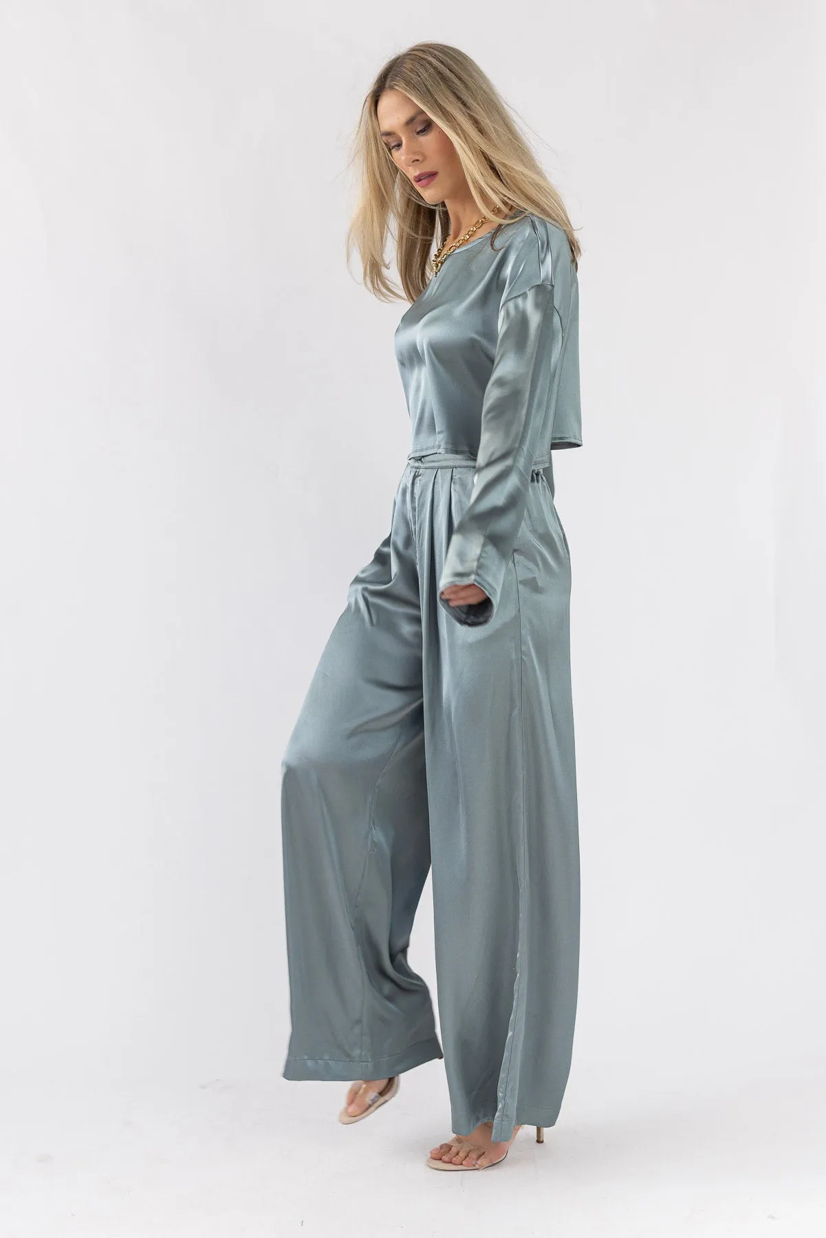 Satin Soiree Crop Top & Pant Set - Final Sale