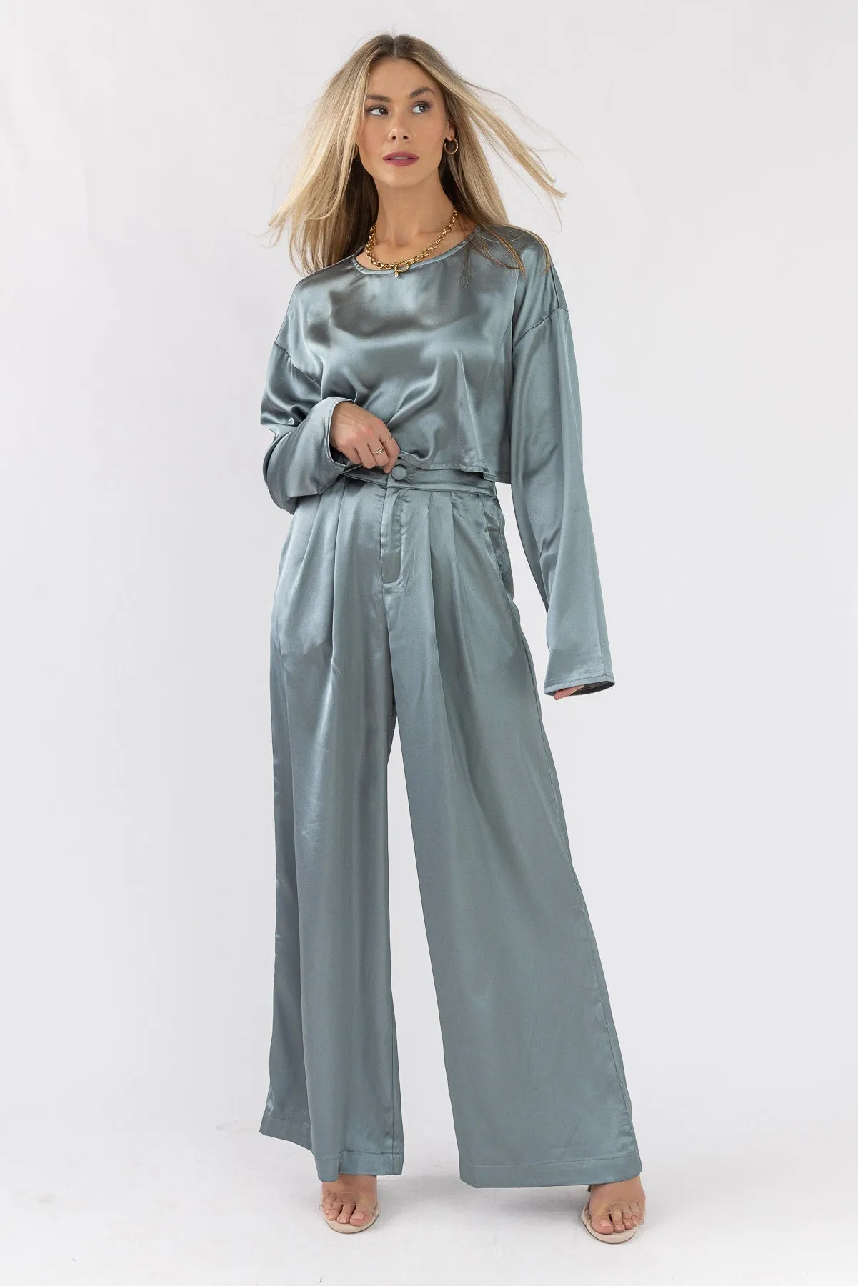 Satin Soiree Crop Top & Pant Set - Final Sale