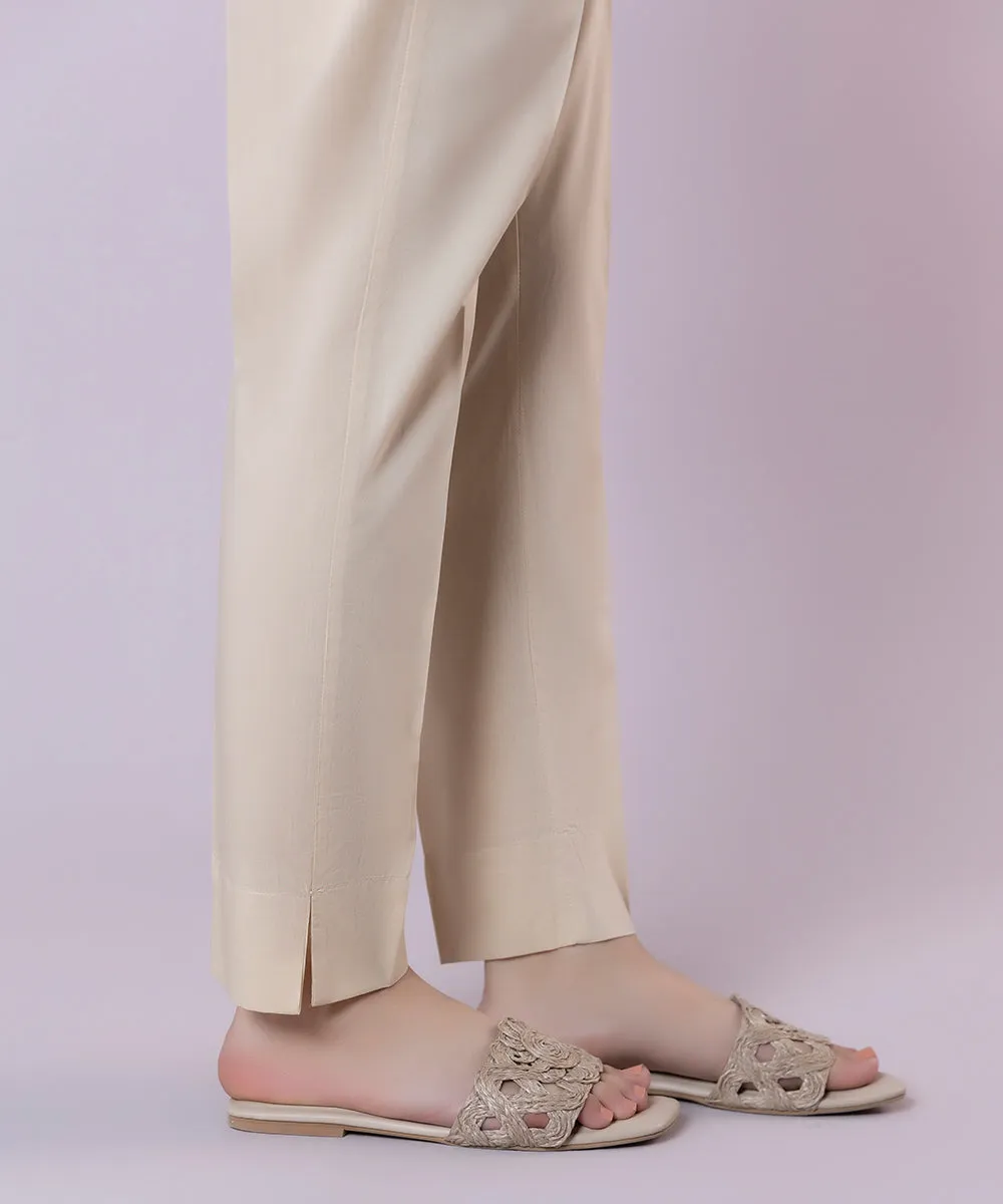 Solid Cotton Cigarette Pants