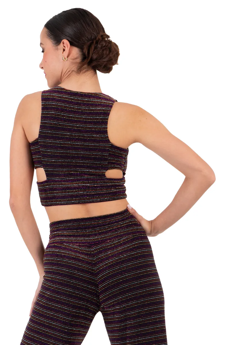 Sparkling Striped Dance Crop Top With Cutouts