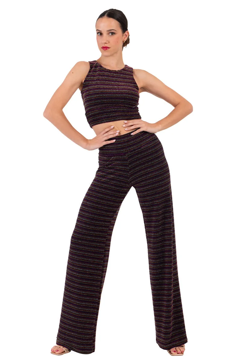 Sparkling Striped Dance Crop Top With Cutouts