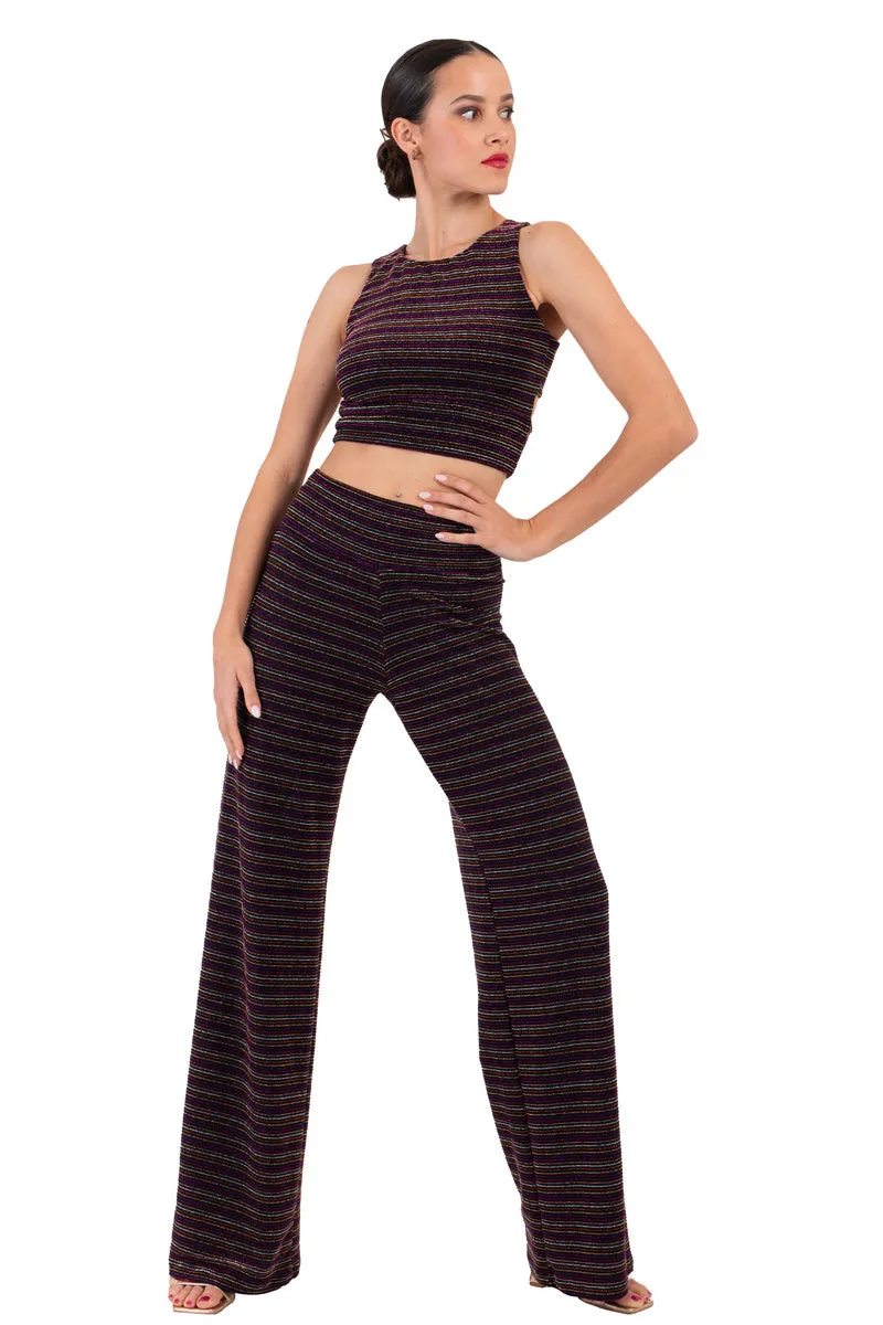 Sparkling Striped Dance Crop Top With Cutouts