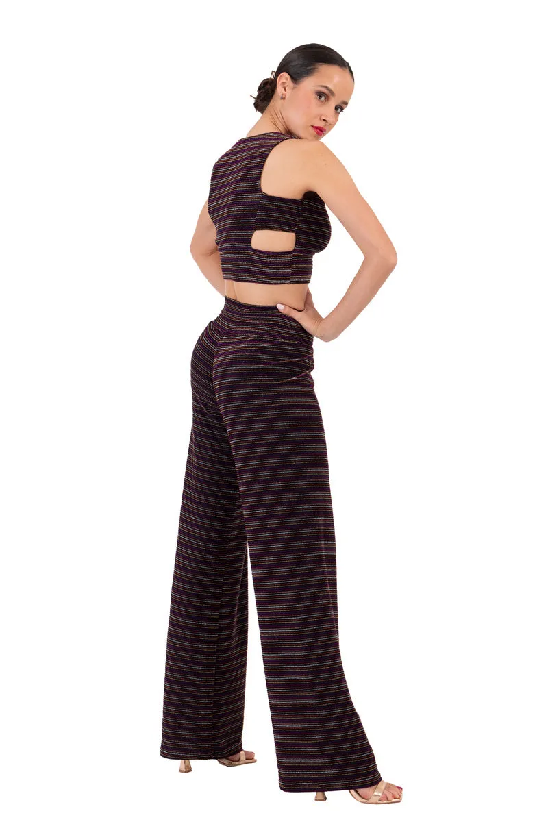 Sparkling Striped Dance Crop Top With Cutouts