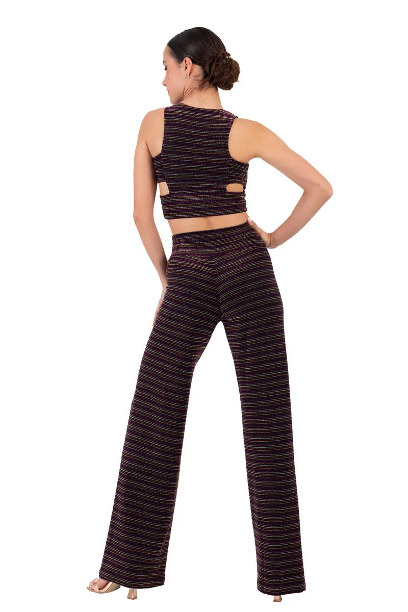 Sparkling Striped Dance Crop Top With Cutouts